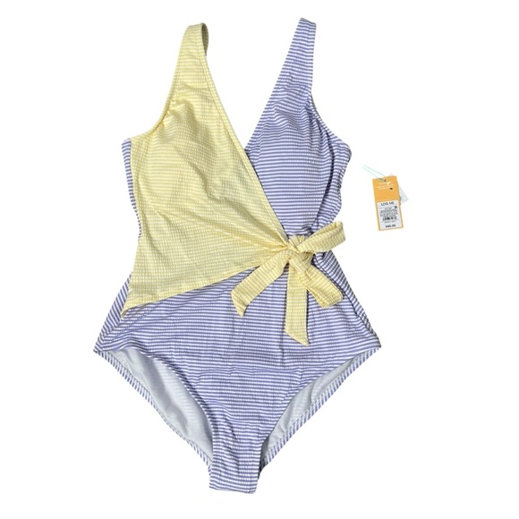 Kona Sol Yellow and Blue Striped One Piece Swimsuit - Picture 2 of 11